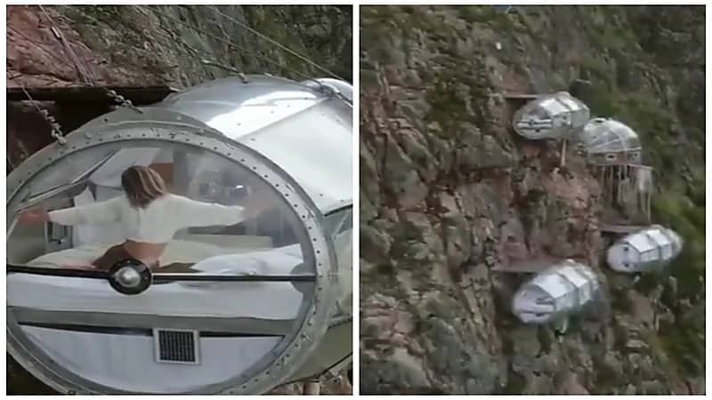 فندق زجاجي معلق على ارتفاع 400 متر عن قاع الوادي يحبس الأنفاس .. فيديو