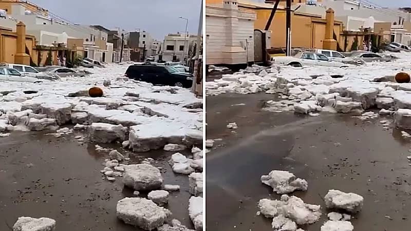 بردية قوية تحاصر سيارات بخميس مشيط .. فيديو