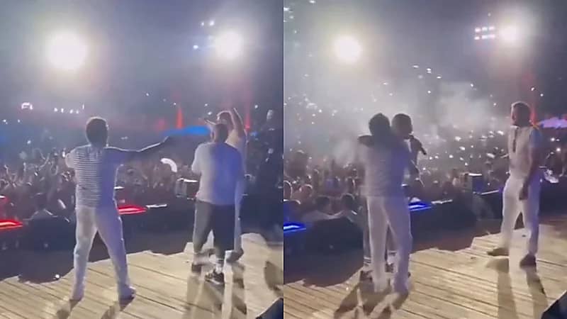 أحمد حلمي وعمرو يوسف يقتحمان المسرح ويشعلان الأجواء في حفل عمرو دياب.. فيديو