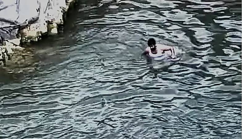 شاب يمسك بثعبان أثناء ممارسته السباحة في الباحة .. فيديو