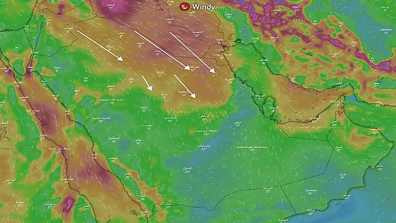 "المسند": جبهة باردة تؤثر على المناطق الشمالية اليوم