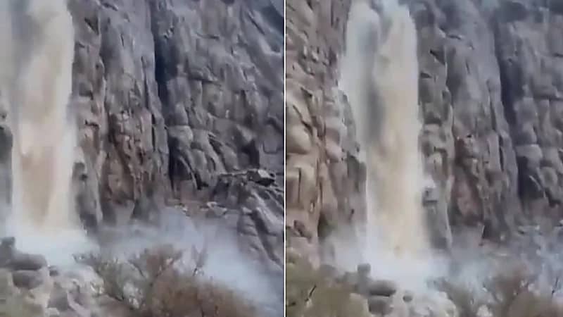 بالفيديو .. جريان شلالات العبارثة إثر هطول الأمطار بحائل