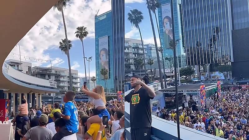 نيمار يخطف الأضواء في لوس أنجلوس بشعبية طاغية بتيشرت الهلال .. فيديو