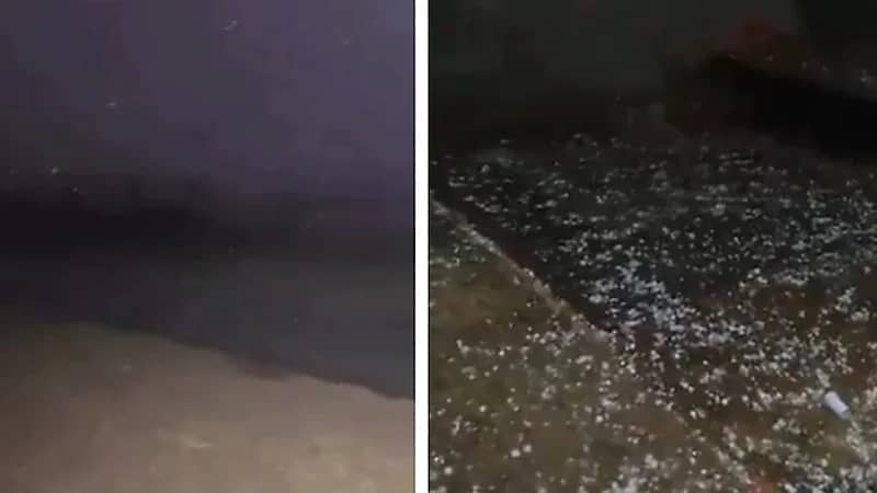 العلا تستقبل الشتاء بأمطار غزيرة وتساقط للبرد .. فيديو