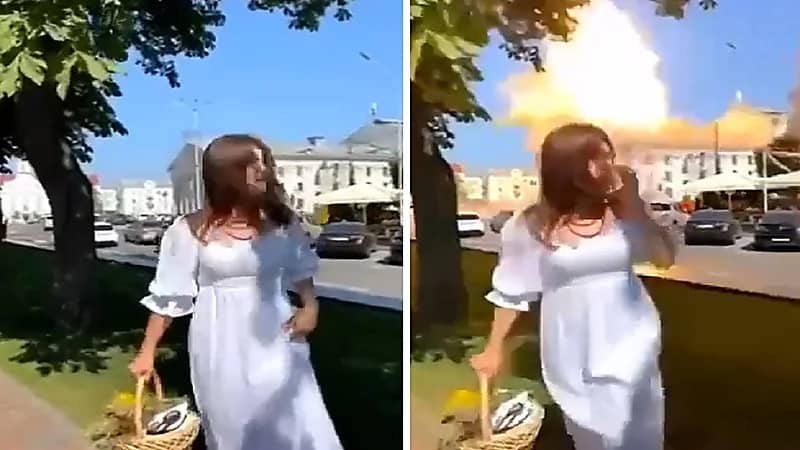 صاروخ ينفجر خلف فتاة لحظة التقاطها لصورة سيلفي.. فيديو