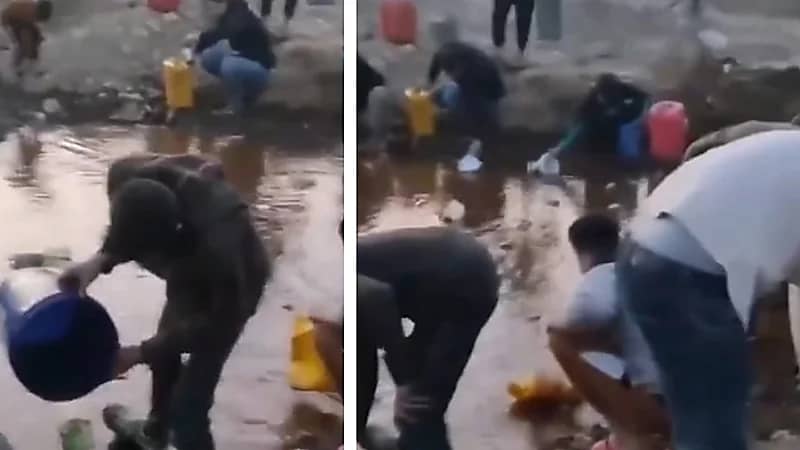 مشهد صادم لعراقيين يجمعون البنزين من بركة متسربة.. فيديو