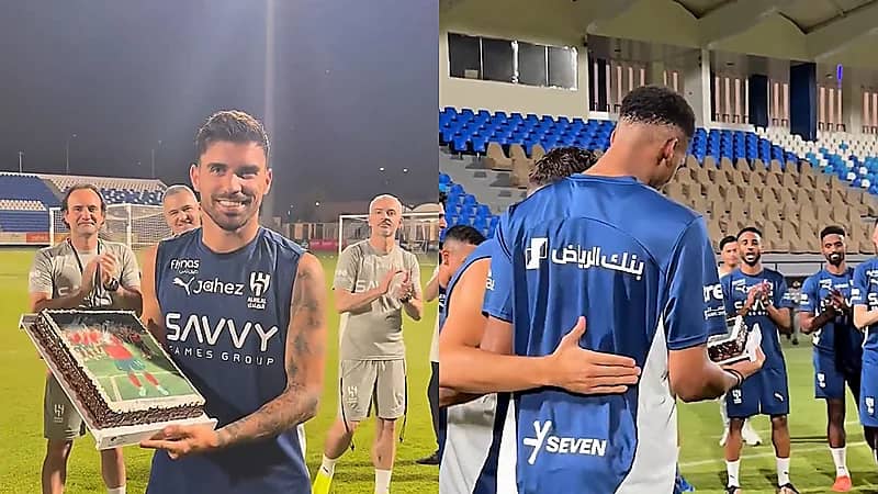 لاعبو الهلال يحتفلون بـ نيفيز بعد تتويجه مع البرتغال .. فيديو