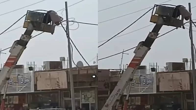 لحظة تدلي مسن من عمود كهرباء بعد تعرضه للصعق.. فيديو