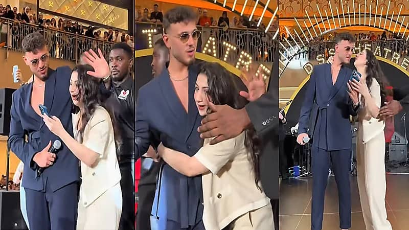 فتاة تقتحم المسرح بطريقة هستيرية لاحتضان الشامي والتصوير معه.. فيديو