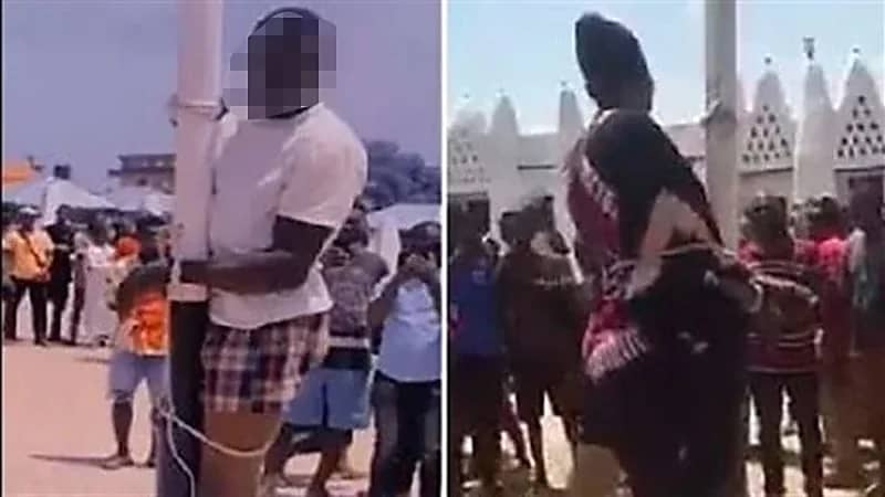 تقييد شاب وفتاة على الملأ وجلدهما لتسريب فيديو لهما