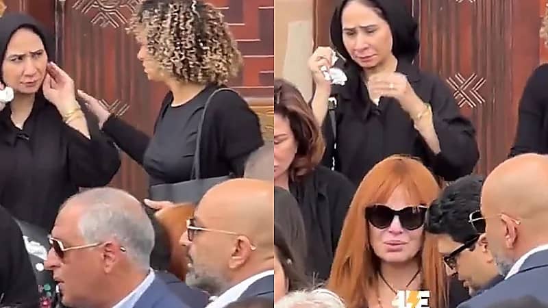 كارول سماحة تدخل في نوبة بكاء خلال تشييع جنازة زوجها.. فيديو 