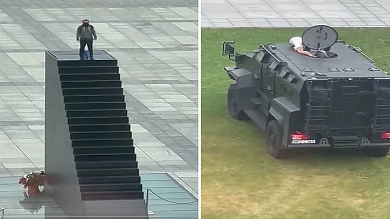 رجل يحمل قنبلة ويهدد بتفجير نفسه في وارسو .. فيديو