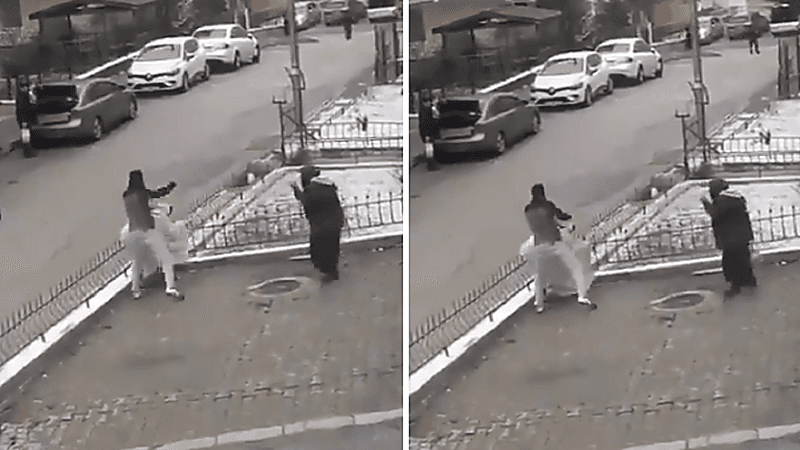 شاهد.. اعتداء مواطن تركي على امرأة في الطريق العام