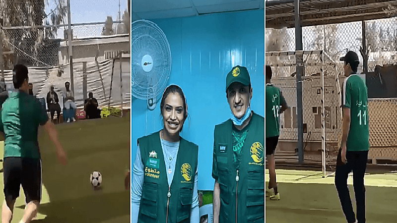 بالفيديو.. نواف التمياط وياسر المسحل يشاركان مباراة كرة قدم في مخيم الزعتري