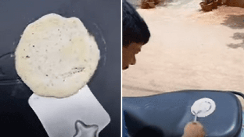 شاهد.. رجل يسوي العيش على دراجة نارية في مشهد مدهش