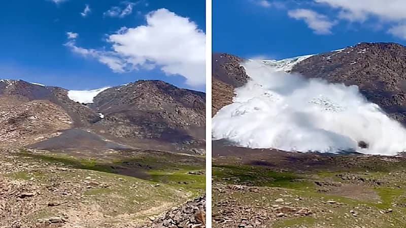 بالفيديو .. مشهد مذهل لانهيار جليدي في قيرغيزستان