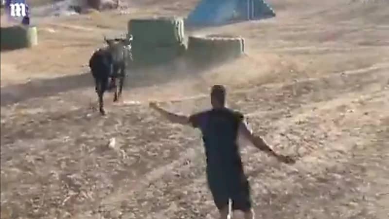 شاهد.. لحظة هجوم ثور هائج على رجل وتمزيق قدمه