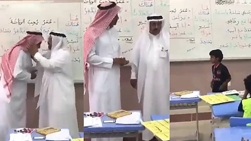 شاهد..مدير تعليم محايل عسير يقبل رأس معلم