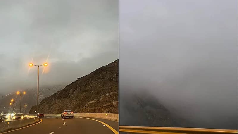 شاهد .. نزول الضباب اليوم على هدا الطائف