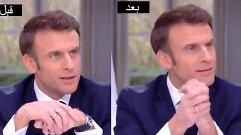 بالفيديو.. ماكرون يخلع ساعته الباهظة تحت الطاولة في لقاء تليفزيوني