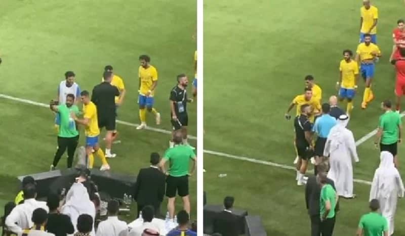 رونالدو يدفع أحد أعضاء فريق شباب الأهلي .. فيديو