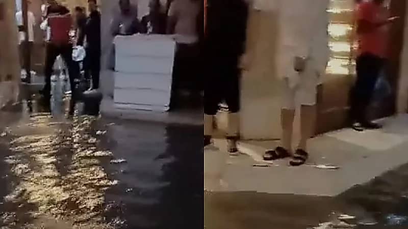 مياه الأمطار تغمر سوق واقف بقطر  ..  فيديو