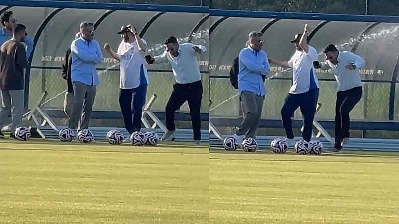 نافورة مياه تهاجم بن نافل خلال التدريبات وضحكاته تنعش أجواء الحماس .. فيديو