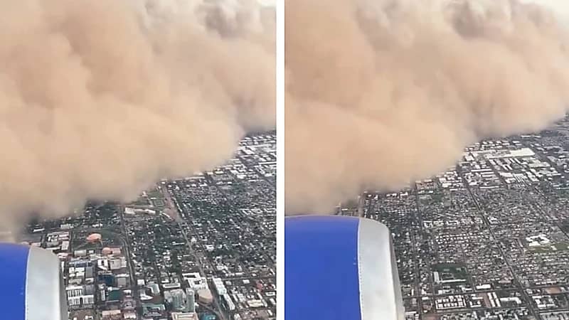 عاصفة رملية تضرب مدينة وتكشف تأثير الغبار على محركات الطائرات .. فيديو