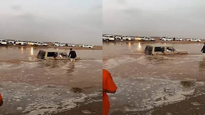 بالفيديو.. احتجاز مركبة في سيول ضرغط بحائل