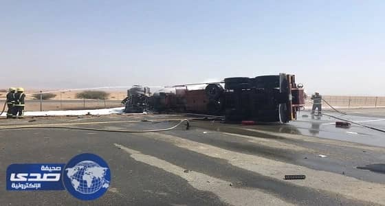 بالصور.. إصابة فلبيني في اصطدام ناقلة غاز بتريلا بطريق النصايف