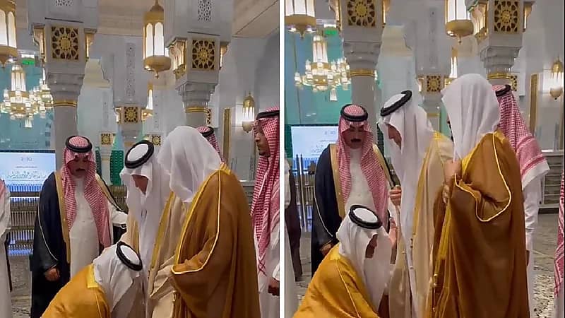 فيديو.. الأمير سلطان بن خالد الفيصل يساعد والده في ارتداء نعليه