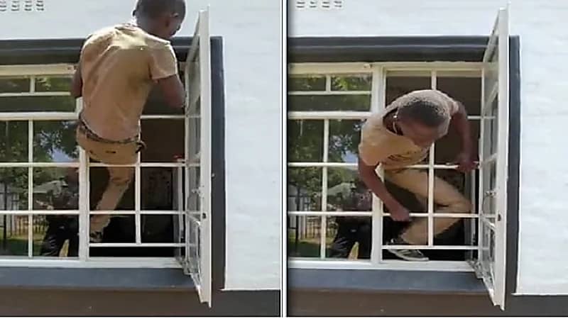 شاهد.. متهم يهرب من مقر احتجازه بطريقة مثيرة