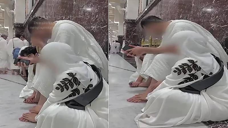 سيدة تدلك قدم زوجها بسبب تعبه المفاجئ أثناء السعي .. فيديو