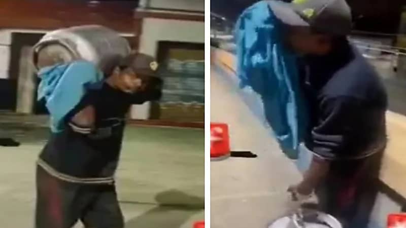 شاهد.. لص يبكي بعد سرقته أنبوبة غاز من أحد المنازل 