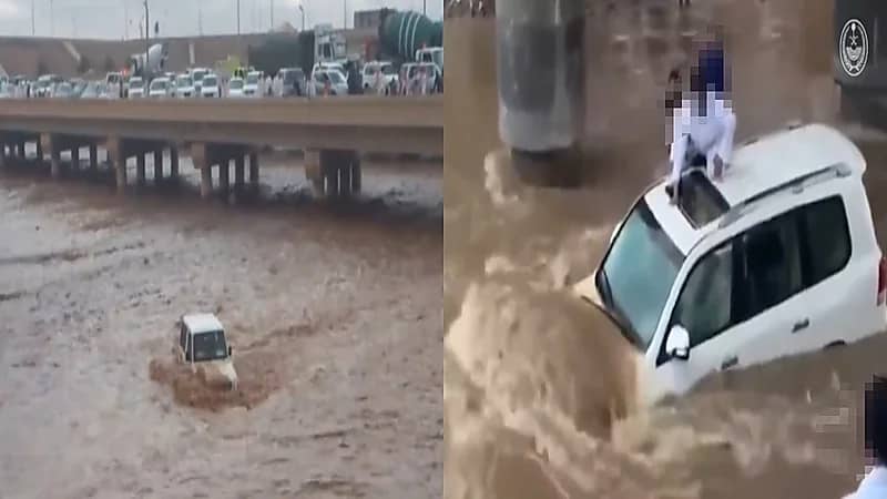 بالفيديو.. لحظة انجراف مركبات بالأودية أثناء محاولة عبورها