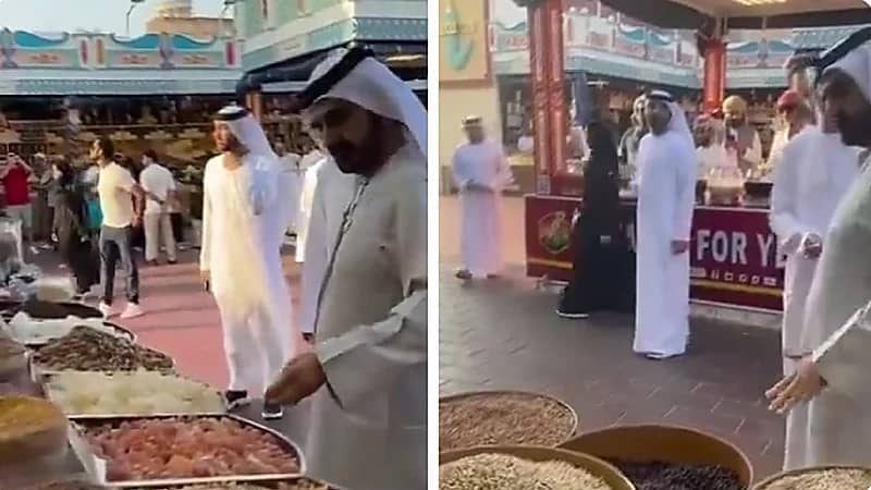 حاكم دبي يتسوق ويفحص السلع الغذائية بنفسه .. فيديو