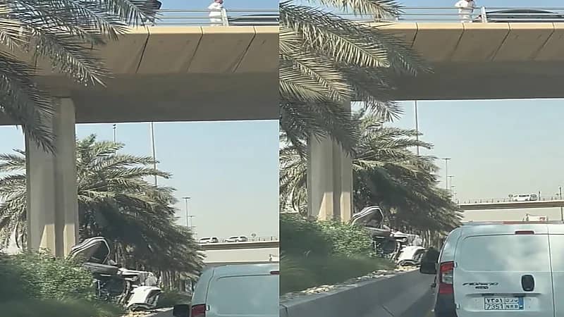 سقوط شاحنة صغيرة من أعلى جسر في الرياض .. فيديو