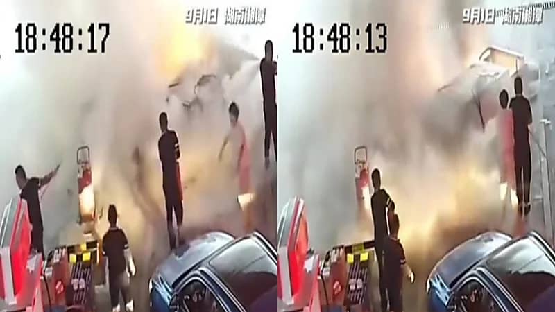 امرأة تفجر محطة وقود .. فيديو