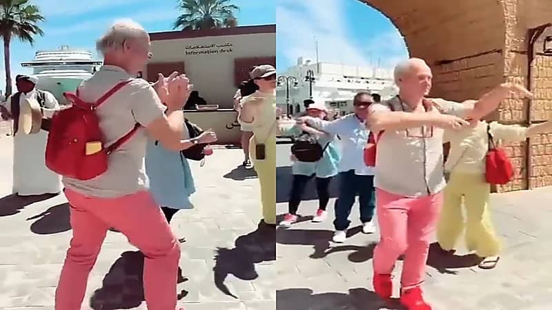 بالفيديو.. سياح أجانب يشاركون في الفعاليات الشعبية المقامة في ينبع التاريخية