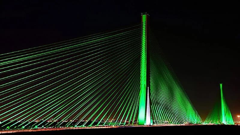 وزارة النقل والخدمات اللوجستية تضيء الجسر المعلق في الرياض باللون الأخضر