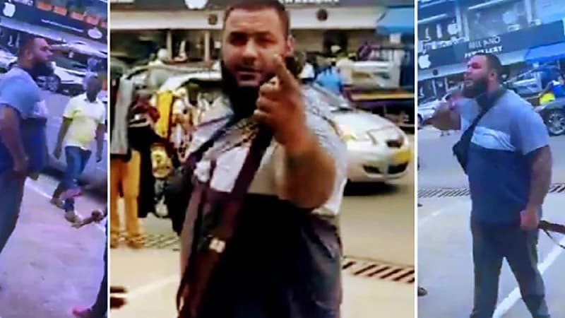 بالفيديو.. لبناني يشهر سيفًا ويهدد تاجر أحذية بقطع رقبته