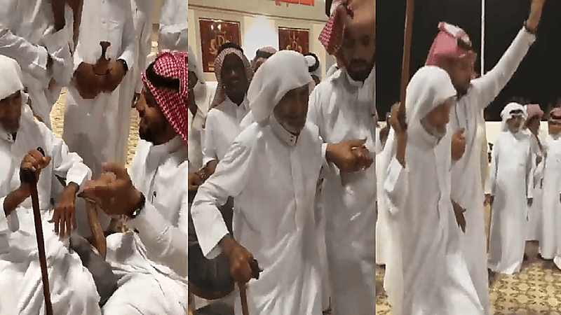 شاهد.. مسن يخطف أنظار الجميع برقصه وغناءه في نجران