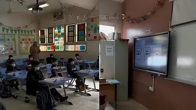 بالفيديو.. معلم يستخدم وسائل تقنية لشرح دروسه لطلابه حضوريًا وعن بعد برفحاء