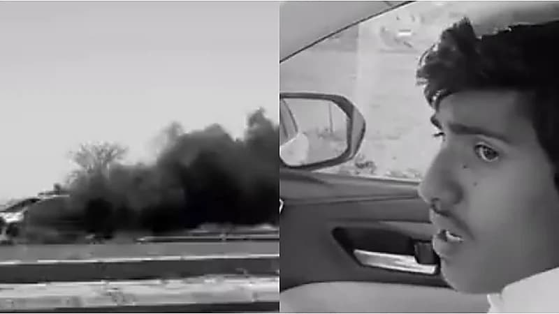 مشهد تدمع له الأعين لردة فعل شاب عند إحتراق سيارته أمامه عينيه