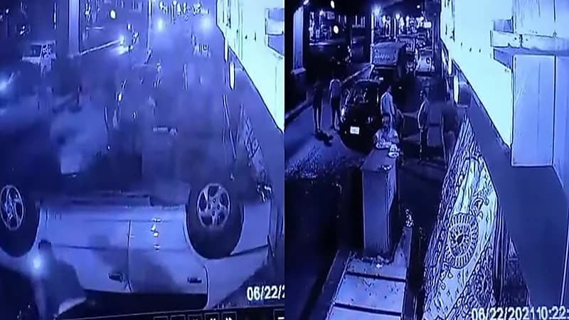 بالفيديو.. سيارة تسقط بشكل مفاجئ من أعلى كوبري