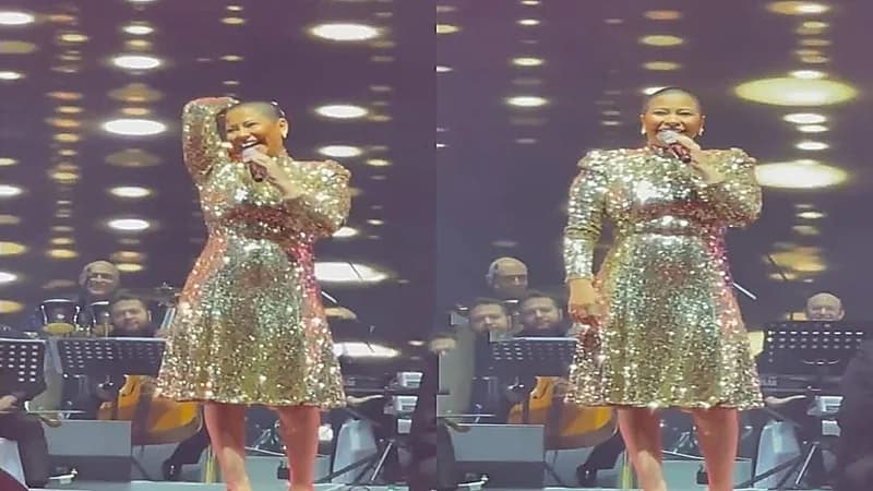 شاهد.. شيرين بدون شعر في أول حفل لها بعد الطلاق