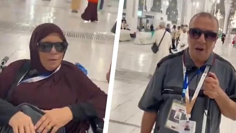 زوجان كفيفان يعبران عن سعادتهما بعد الوصول إلى مكة لأداء فريضة الحج.. فيديو