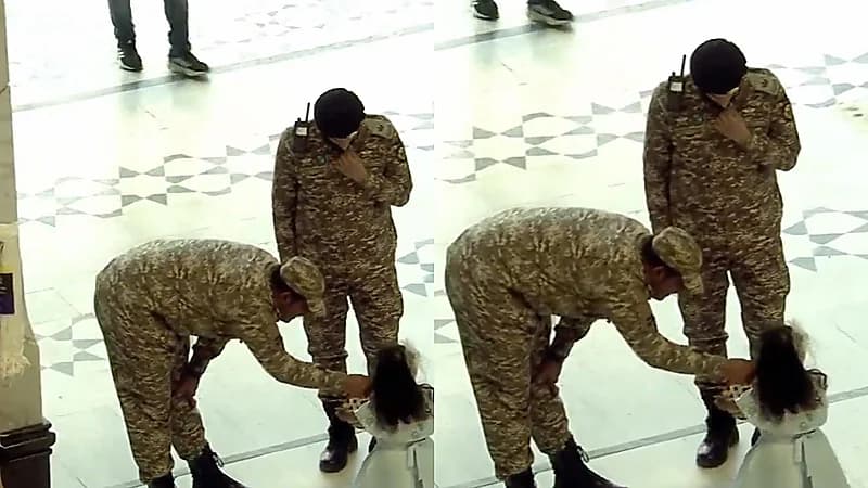 طفلة تشارك رجال الأمن الاحتفال بـ عيد الفطر المبارك وتقدم لهم الحلوى.. فيديو