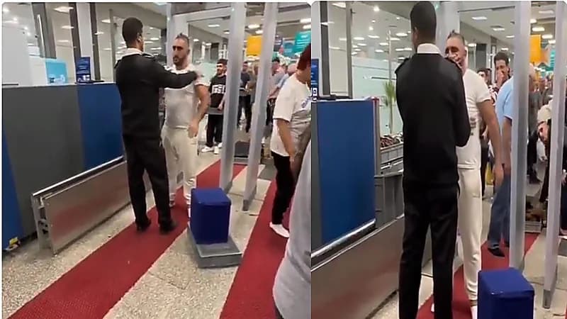 سائح أجنبي يدخل في نوبة ضحك أثناء تفتيشه بالمطار.. فيديو