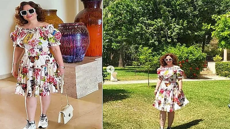 إلهام شاهين تتألق بفستان مزركش بالزهور .. صور